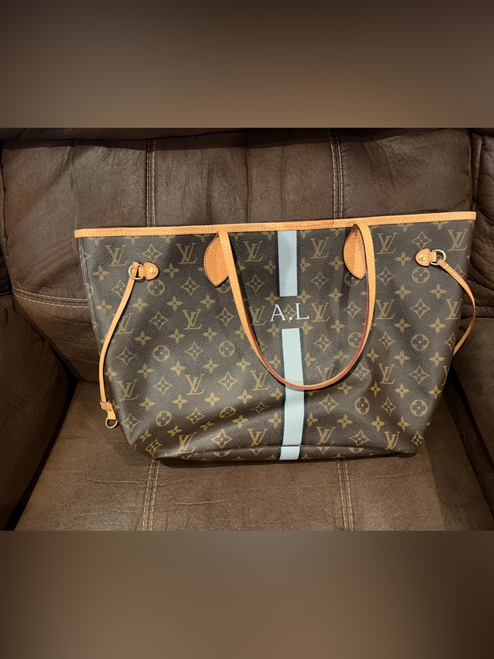 Louis Vuitton Brown Monogram Canvas Tote with Cream Stripe